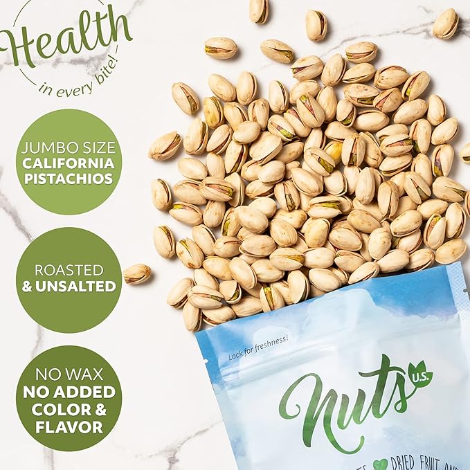 NUTS U.S. ??California Pistachios | Roasted & Salted | No Wax, No Added Color or Flavor | NON-GMO