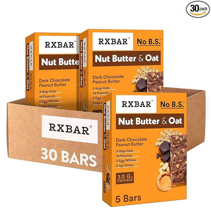 RXBAR Nut Butter and Oat Protein Bars, Protein Snacks, Snack Bars, Dark Chocolate Peanut Butter (6