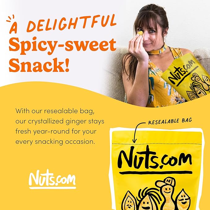 Nuts.com Crystallized Ginger Pieces - Premium Crystallized Ginger Slices - Spicy & Sweet Candied