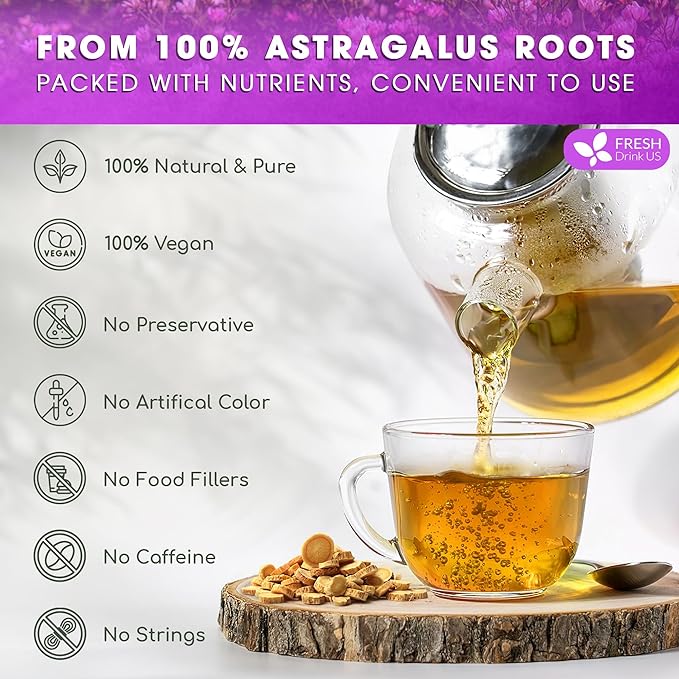 FreshDrinkUS Premium 55 Astragalus Root Tea Bags, 100% Natural & Pure. Astragalus Root Herbal Tea.