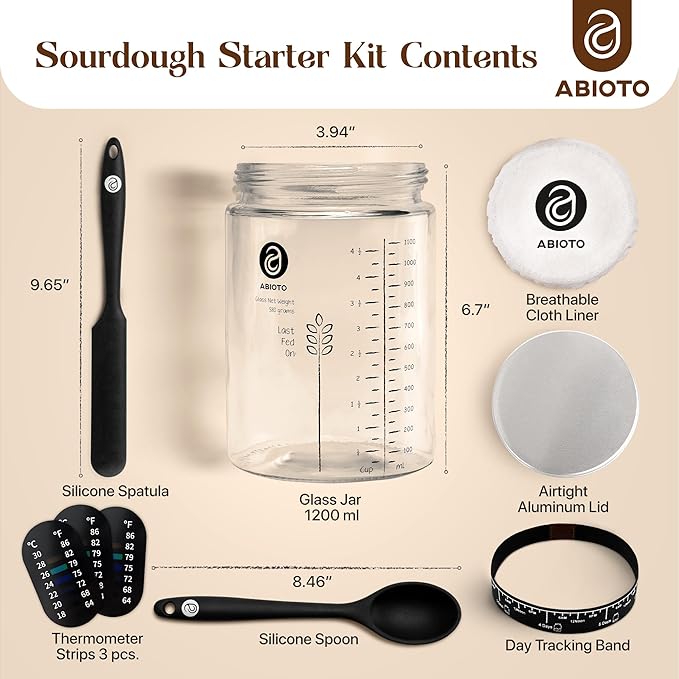 Sourdough Starter Kit with 40 oz Glass Jar ??Extra Thermometer Strips and Breathable Covers