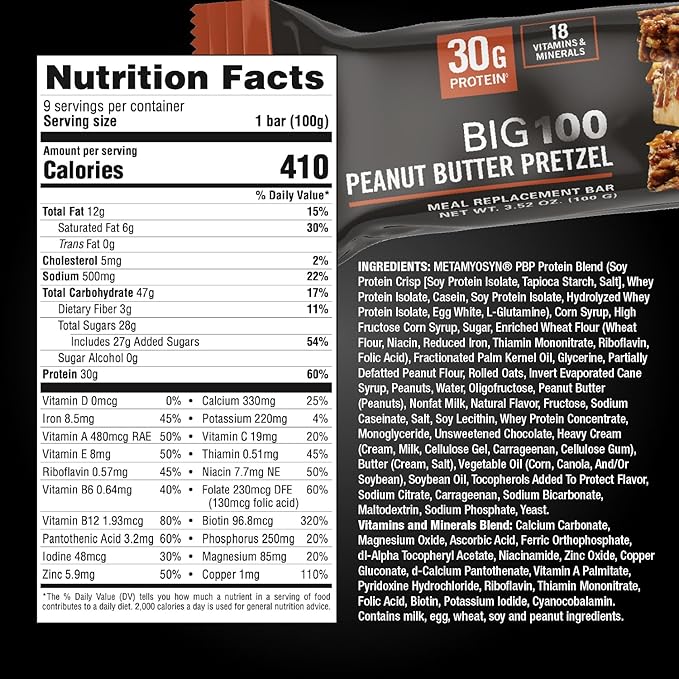 MET-Rx Big 100 Colossal Protein Bars, Great as Healthy Meal Replacement, Snack, and Help Support