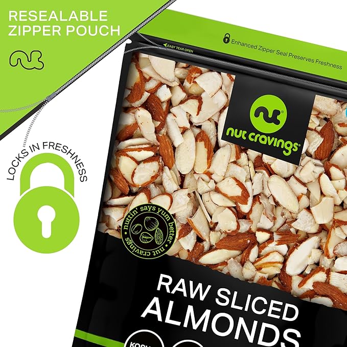 NUT CRAVINGS - Natural Sliced Almonds - Raw, (32oz - 2 LB) Packed Fresh in Resealable Bag - Nut