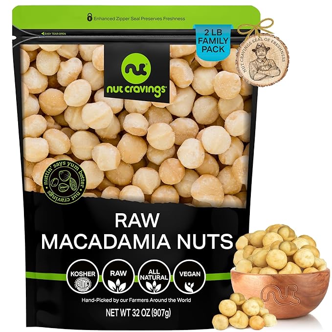 NUT CRAVINGS - Raw Macadamia Nuts, Unsalted, Shelled, (32oz - 2 LB) Bulk Nuts Packed Fresh in