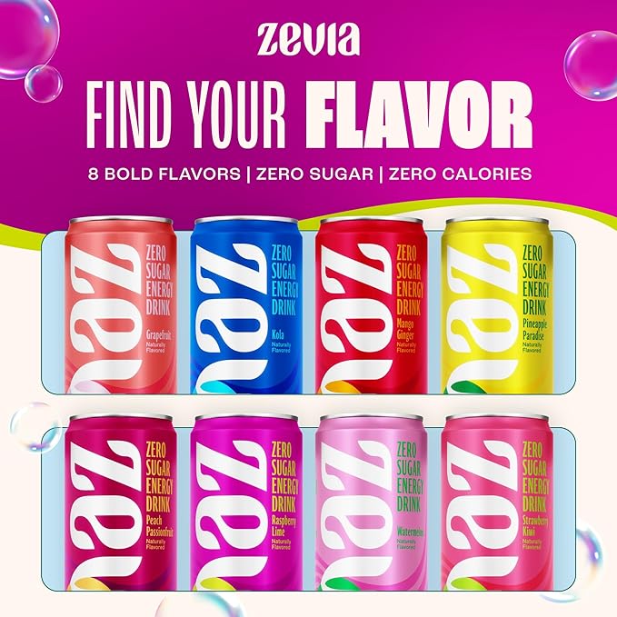 Zevia Zero Sugar Energy Drink, Fruity Fuel Variety Pack, 12 oz Cans (12-Pack) – Naturally