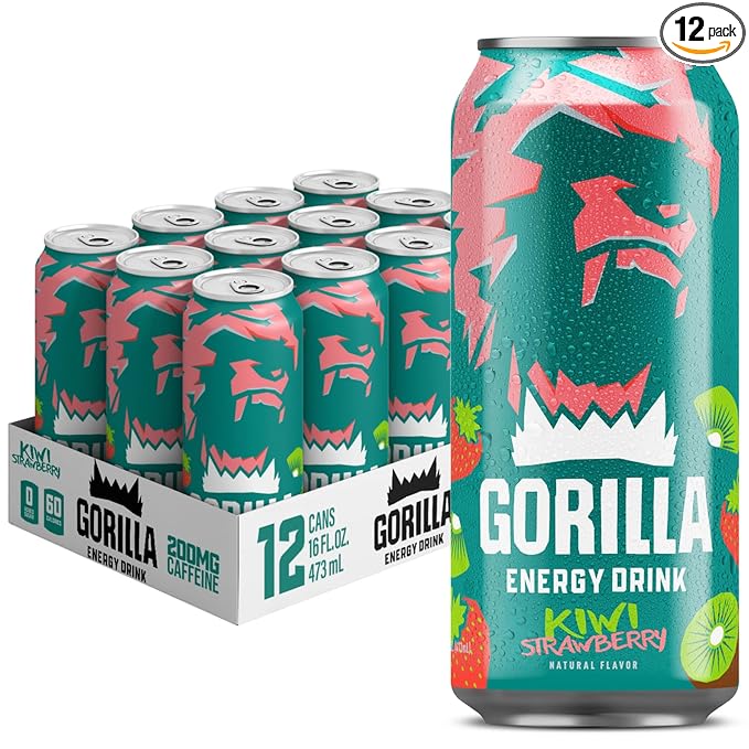 Gorilla Energy Drink, Kiwi Strawberry, 200mg Natural Caffeine, Real Fruit Juice Squeezed &