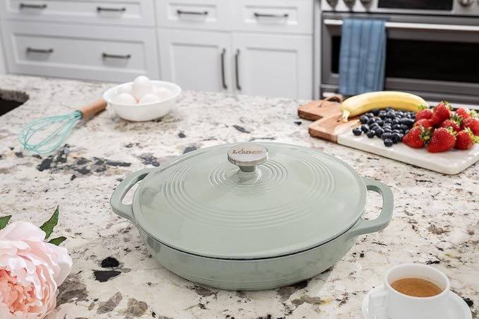 Lodge 3.6 Quart Enameled Cast Iron Covered Casserole with Lid ??Dual Handles ??Oven Safe up to