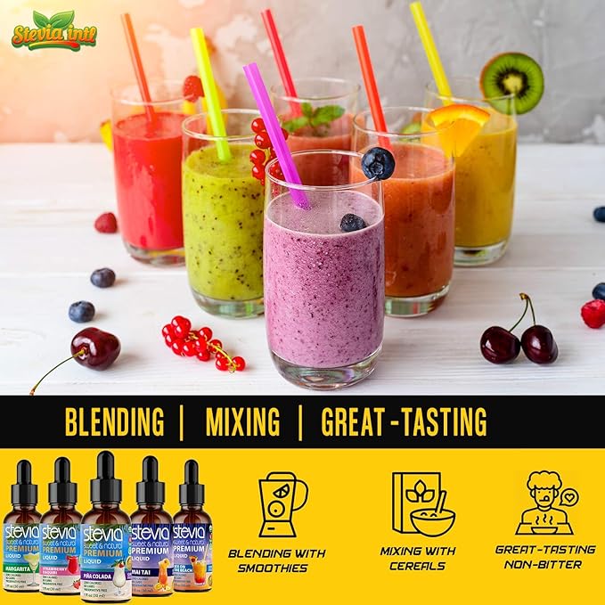 Stevia Intl (Pack of 5) Cocktails Lovers Bundle. Stevia Liquid Drops with 5 Flavors. All Naturally