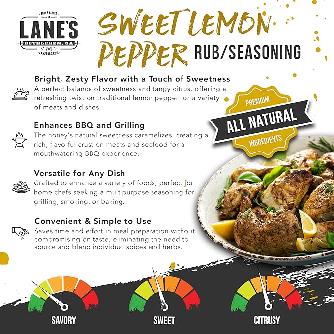 Lane's Sweet Lemon Pepper Seasoning, All-Natural Lemon Seasoning Blend with Citrus, Lemon Pepper