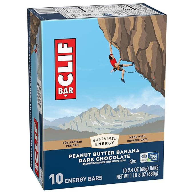 CLIF BAR - Peanut Butter Banana with Dark Chocolate Flavor - Made with Organic Oats - Energy Bars