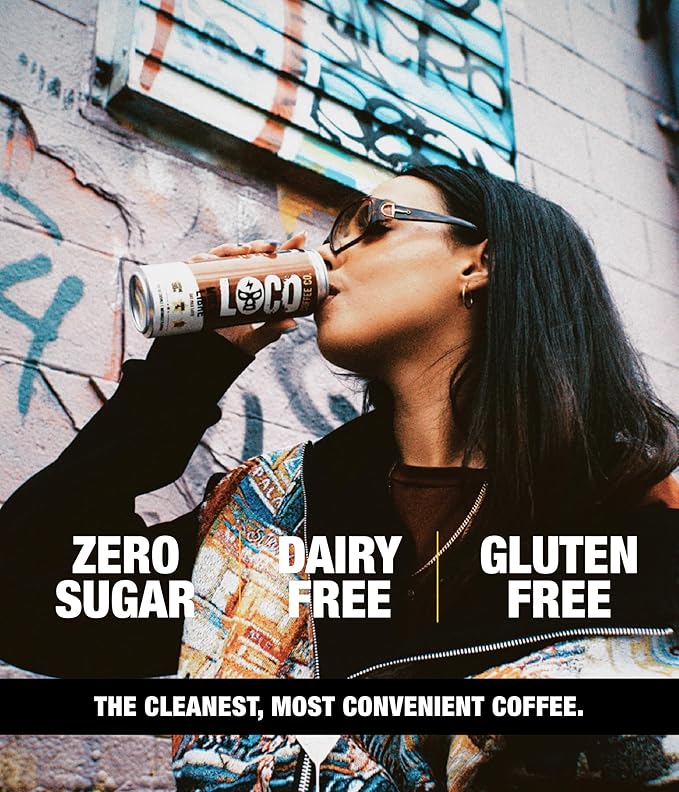 Loco Coffee Mocha Latte 11 Ounce Can, 12 Count | Zero Sugar, 200mg Caffeine | Gluten Free and Dairy