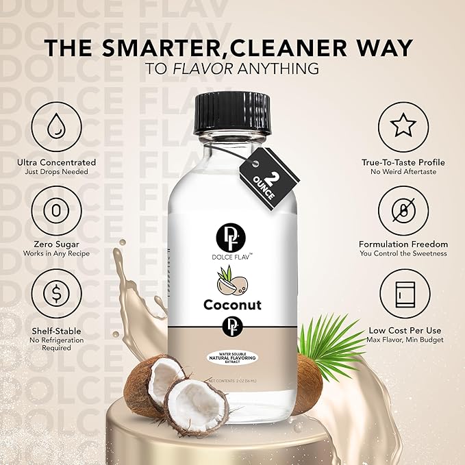 Dolce Flav Natural Coconut Extract ??2 Ounce Water-Soluble Kosher, Sugar-Free, Concentrated