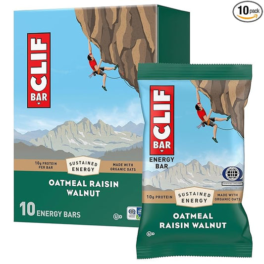 CLIF BAR - Oatmeal Raisin Walnut - Made with Organic Oats - Energy Bars - Non-GMO - Plant Based
