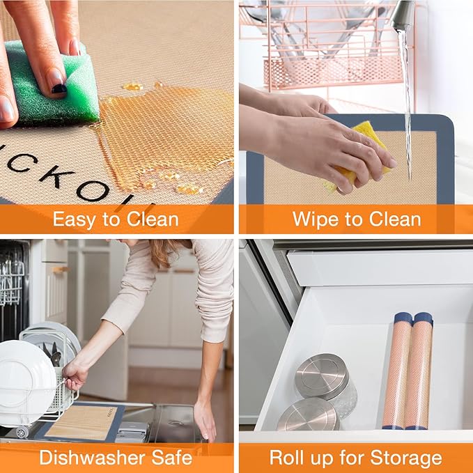 Silicone Baking Mat Large 3 Pack-2 Half Sheets+1 Small Quarter Sheet,Reusable Non Stick Food Safe