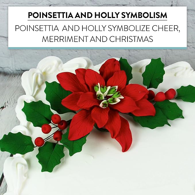 Global Sugar Art Large Poinsettia Christmas Kit Sugar Cake Flowers & Holly Leaf Sprays, 3 Piece Set