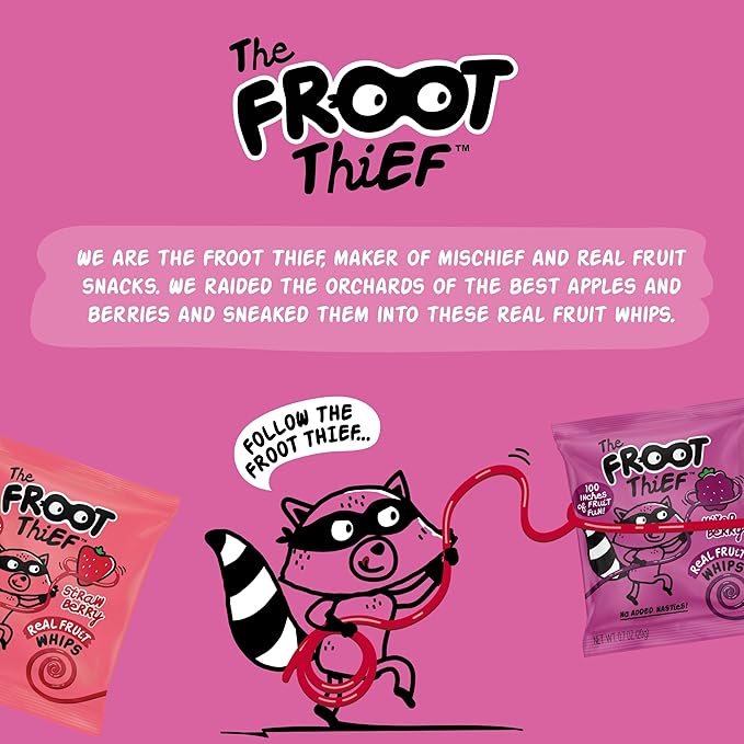 The FROOT Thief Real Fruit Snack Whips, Strawberry, Nut Free, Perfect for School Lunches and