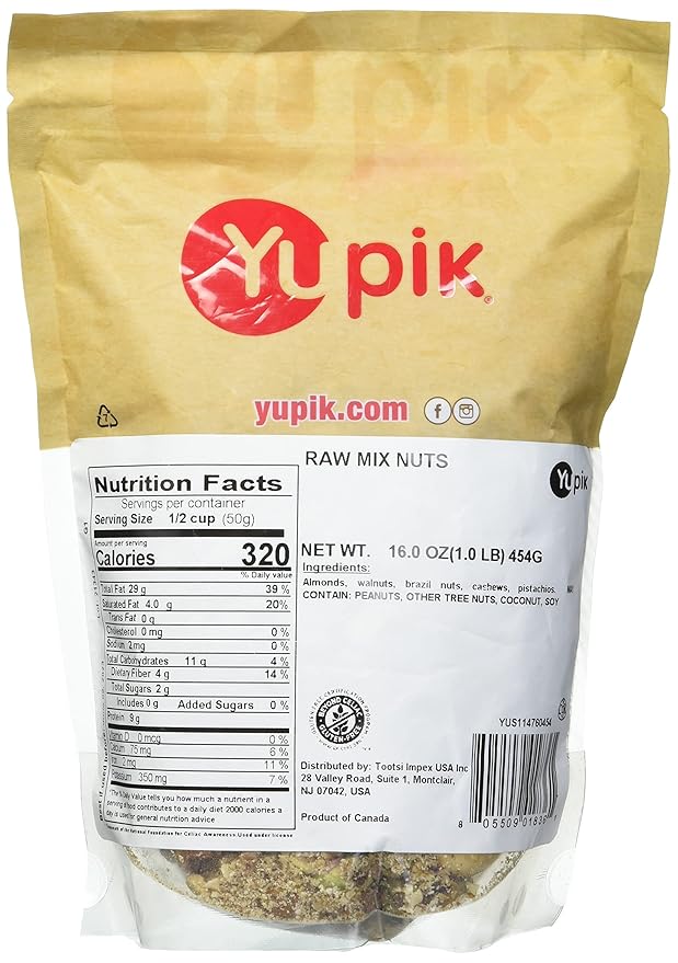 Yupik Raw Mix Nuts, 1 lb, Premium Natural Mixed Nuts with Almonds, Walnuts, Pistachios, Cashews