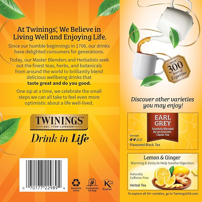 Twinings Lady Grey Black Tea Individually Wrapped Bags, 100 Count (Pack of 1), Orange Peel & Lemon
