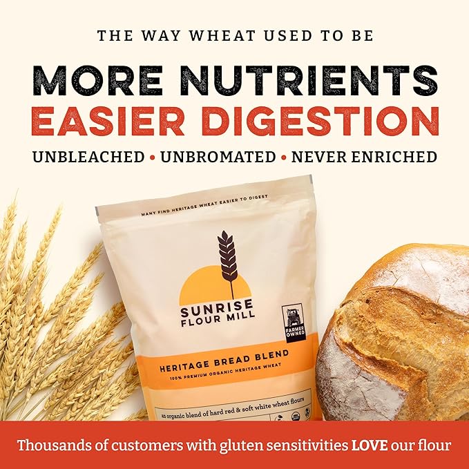Sunrise Flour Mill Heritage Organic Bread Flour Blend - 5 lbs | Organic Unbleached Bread Flour Easy
