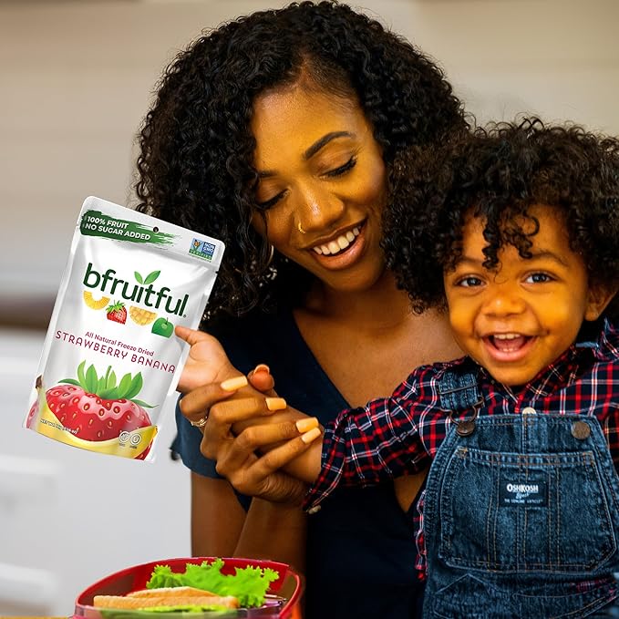 bfruitful Freeze-Dried Strawberry Banana, Freeze Dried Fresh Fruit Bites, Gluten Free, Vegan, Dairy