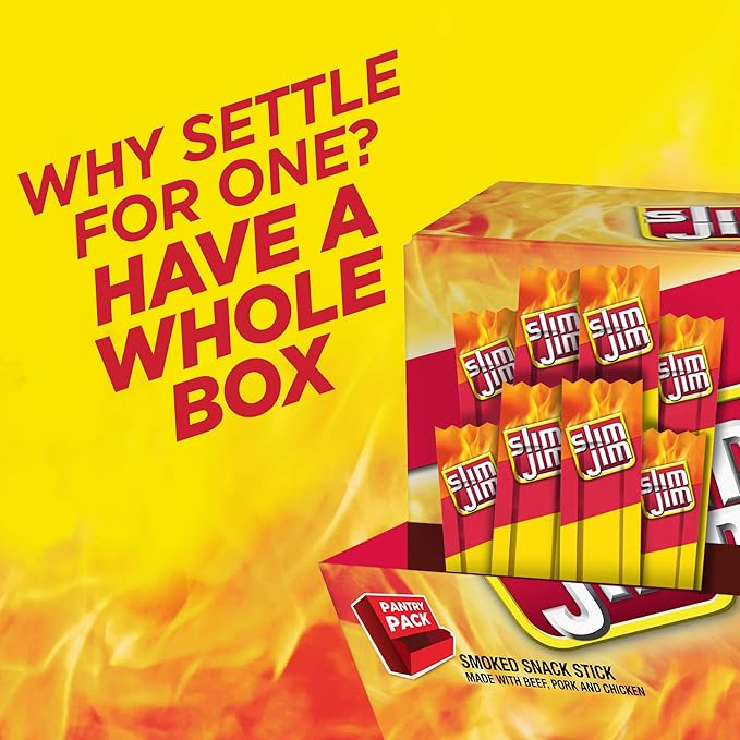 Slim Jim Smoked Meat Sticks, Original Flavor, 6g Protein Per Serving, Snack Size, Lunchbox Snack