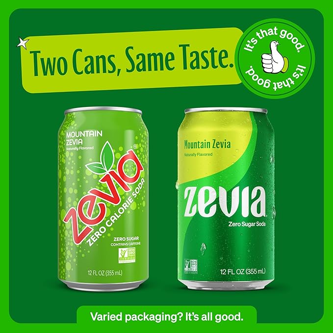 Zevia Zero Sugar Soda, Mountain Zevia, 12 oz Cans (24-Pack) ??Naturally Sweetened, Non-GMO Project