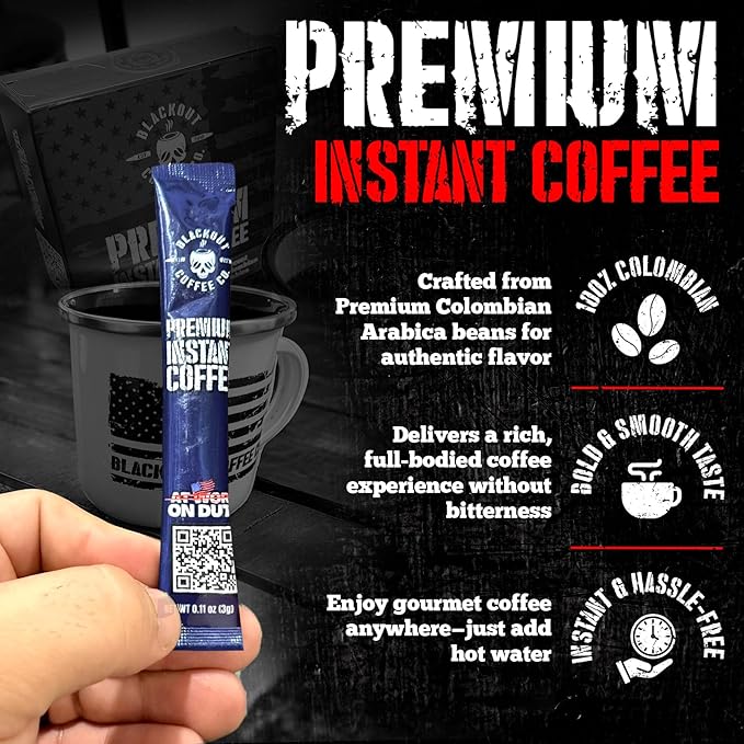 Blackout Coffee Colombian Arabica Instant Coffee – Medium Roast, Strong Aromatic, Single Serve