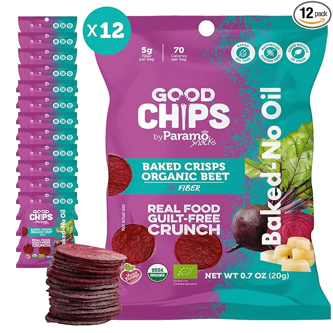 Good Chips Beet & Yacon - Crispy, Baked, No Oil, No Added Salt - Organic, High Fiber, Prebiotic