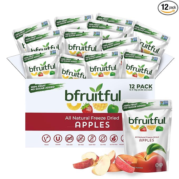 bfruitful Freeze-Dried Apple, Freeze Dried Fresh Fruit Bites, Gluten Free, Vegan, Dairy Free