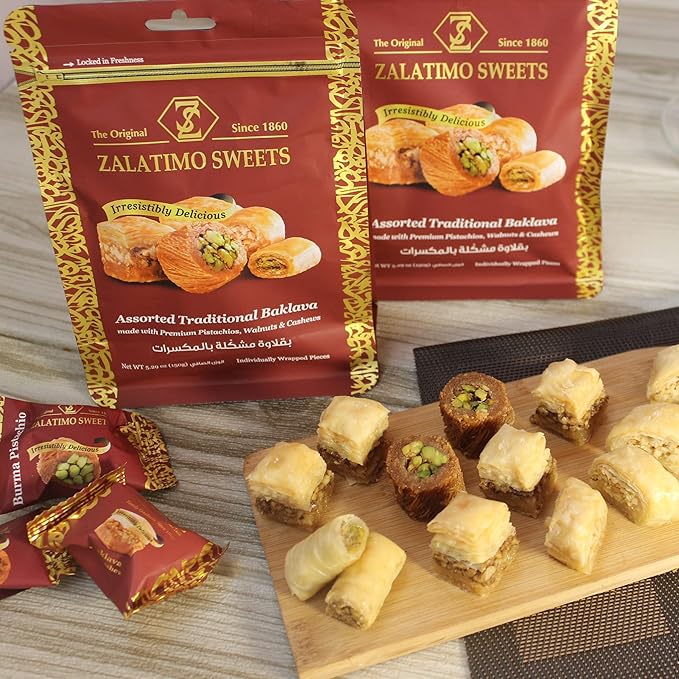 Zalatimo Sweets Since 1860, 100% All-Natural Assorted Baklava, Slightly Sweet, No Preservatives, No