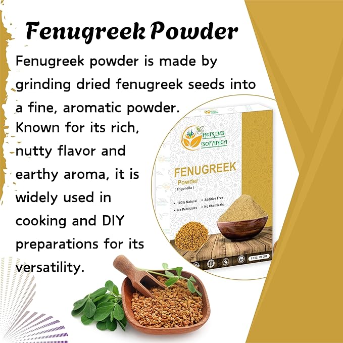 Herbs Botanica Fenugreek Powder Organic 100% Pure & Natural Methi for Hair, Skin, Cooking &