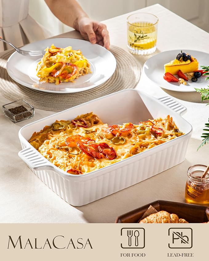 MALACASA 4.4 QT Baking Dish, 9x13 Large Casserole Dish for Oven, Ceramic Baking Pan, Rectangular