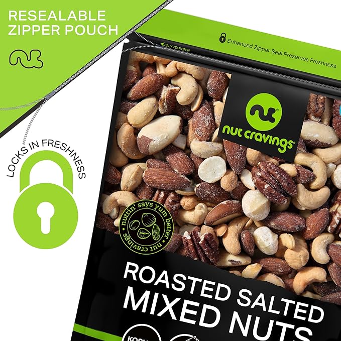 NUT CRAVINGS - Roasted & Salted Mixed Nuts - Brazils, Brazil, Pecan, Almond, Hazelnut, Cashew (32oz