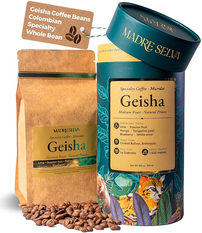 Colombian Geisha Coffee Whole Bean Medium Roast Arabica Gourmet Fresh Single Origin Premium Low