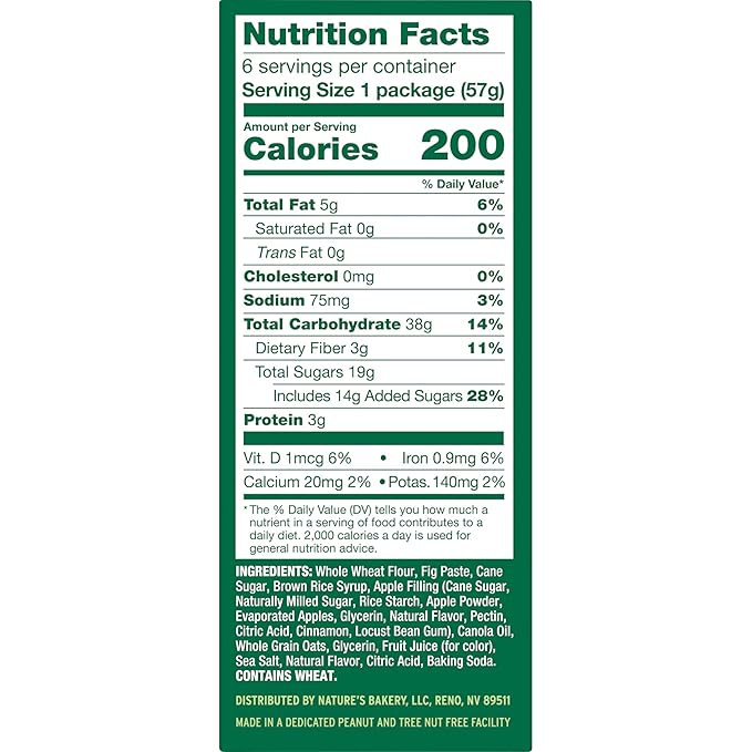 Nature?™s Bakery Whole Wheat Fig Bars, Apple Cinnamon, Real Fruit, Vegan, Non-GMO, Snack bar, 6