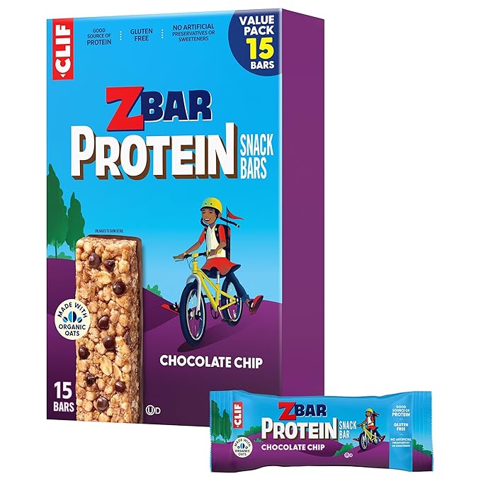 Zbar Protein - Chocolate Chip - Crispy Snack Bars - Made with Organic Oats - Non-GMO - 5g Protein