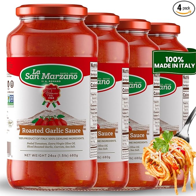 La San Marzano Roasted Garlic Sauce, 24 oz, Pasta Sauce Made in Italy, All Purpose Tomato Premium