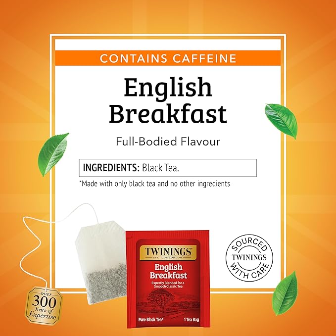 Twinings English Breakfast Black Tea Individually Wrapped Bags, 50 Count (Pack of 6), Flavourful