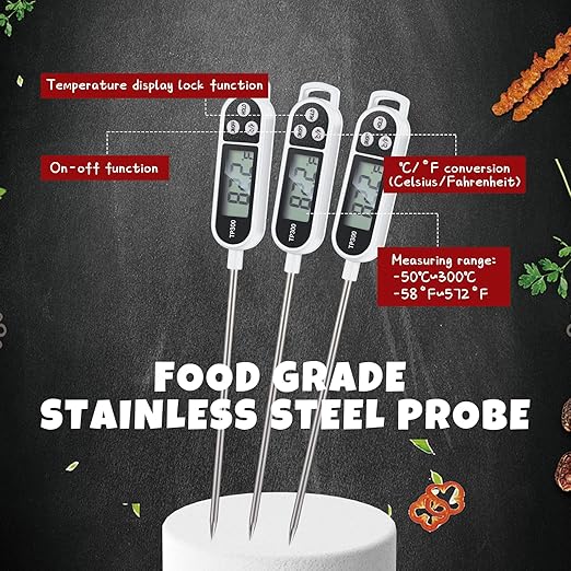 6 Pcs Instant Read Meat Thermometer with Long Probe 9.65 Inch Kitchen Cooking Food Candy Waterproof