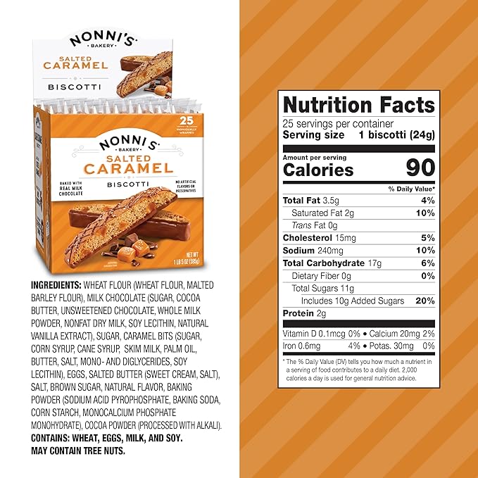 Nonni's Salted Caramel Milk Chocolate Biscotti Cookies ??Individually Wrapped Italian Coffee Snack