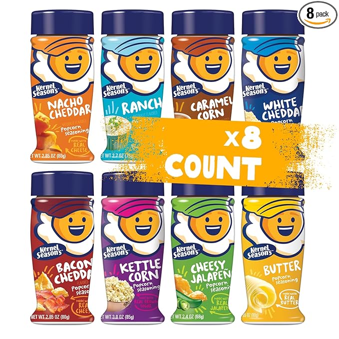 Kernel Season's Popcorn Seasoning Full Size Jars Variety Pack, Retail Sizes (Pack of 8)