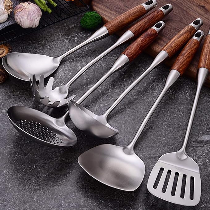 Cooking Utensils Set,7pcs 304 Stainless Steel Kitchen Utensils Set with Holder,Heat Resistant