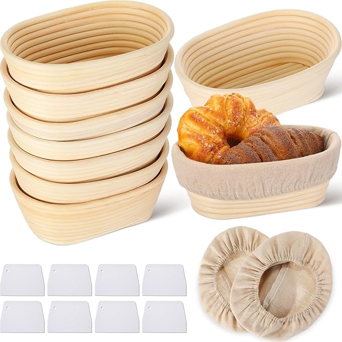 Gejoy Oval Banneton Bread Proofing Basket Set of 8, Sourdough Bread Baking Bowl Kit with Cloth