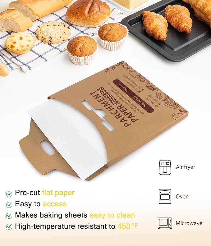 200PCS Parchment Paper Sheets, 12x12in, Squares Baking Paper for Baking, Air Fryer, Steaming