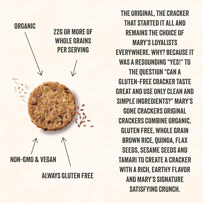 Mary's Gone Crackers Black Pepper Crackers, Vegan Friendly, Kosher, USDA Certified Organic, Gluten