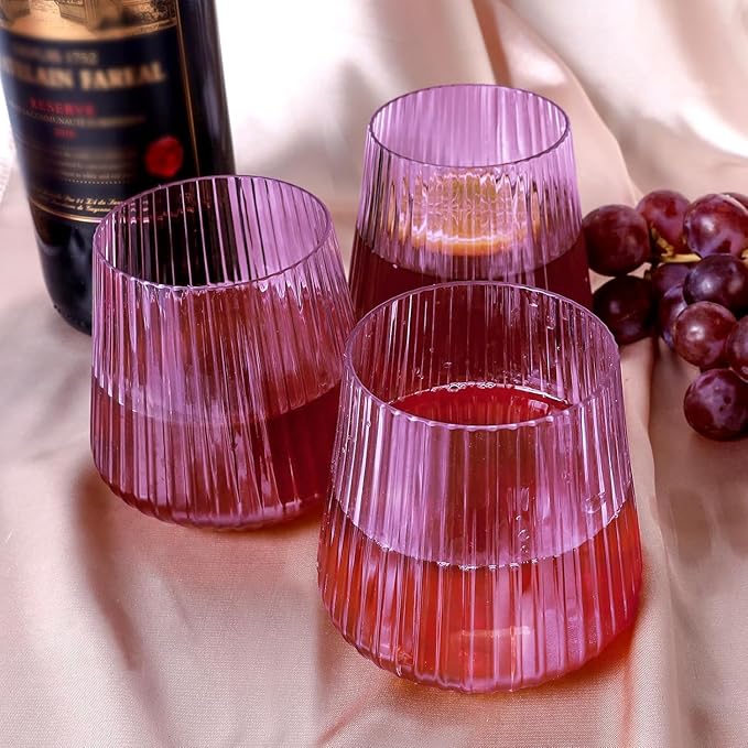 40 Pack Plastic Ribbed Wine Glasses, 14Oz Origami Disposable Wine Glasses Unbreakable Clear Plastic
