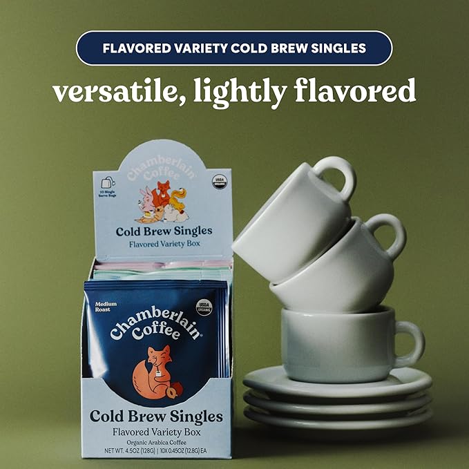 Chamberlain Coffee Flavored Cold Brew Singles Variety Pack – Brew Hot or Iced - Organic Coffee