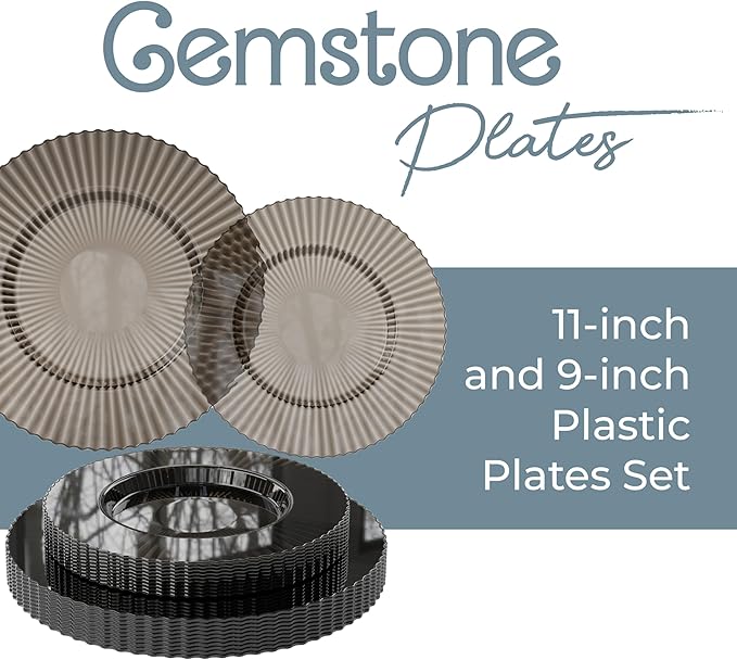 Exquisite 80 Piece Plastic Disposable Plates Set For 40 Guests I 20 X 9 Inch & 40 X 11 Inch