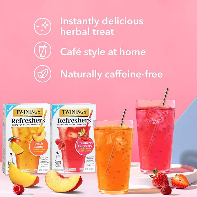 NEW Twinings Strawberry Raspberry Refreshers, Herbal Tea Instant Beverage with Real Strawberry