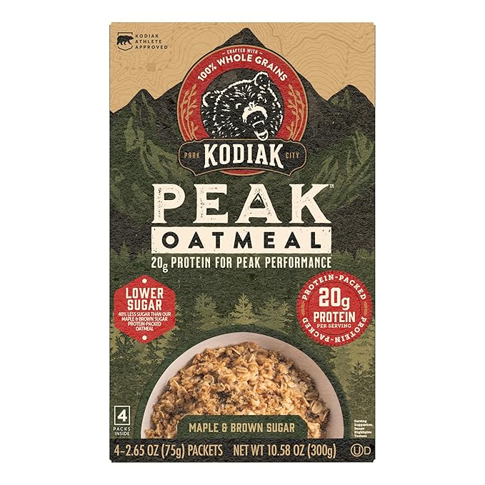 Kodiak Cakes Peak Instant Oatmeal Packets, Maple Brown Sugar, High Protein,100% Whole Grains, 6 box